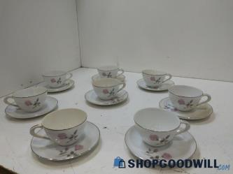 ID#102 16PC Sango Helene China Tea Cup/Saucers Pink Rose Sliver Rim Japan Decor