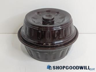 Vintage Brown Stoneware Casserole Baking Dish W/ Lid