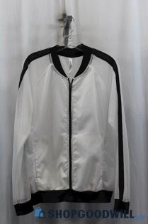 Fabletics Women's White/Black Sheer Full Zip Track Jacket SZ L