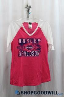 Harley Davidson Women's White/Pink Logo Graphic T-Shirt SZ M