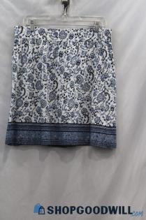 NWT Loft Women's White/Blue Patterned Pintuck Pencil Skirt sz M