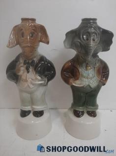 Set of 2 Jim Beam Elephant & Donkey Ceramic Decanters Vintage