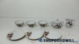 8pc  Betsons Handpainted Porcelain-like Floral Cups Saucers Creamer Sugar Bowl