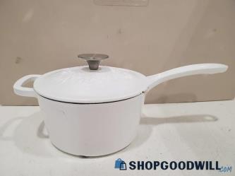 Unbranded White Enamel Pot with Lid