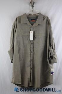 NWT Van Heusen Men's Brown/Blue Light Weight Roll Up Sleeve Button Up sz XL