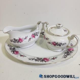 4 PC Kyoto Fine China Serving Plate Gravy Boat Sugar Dish Floral Design