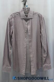 Michael Kors Men's Gray/Pink Gingham Pattern Button Up Shirt SZ M