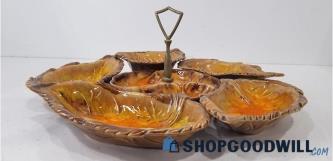 6pc Lot Of California Pottery Orange Sunburst Divided Serving Dish