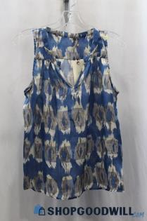 NWT Jigsaw Women's Blue/Gray Pattern Sheer Tank Blouse SZ XS