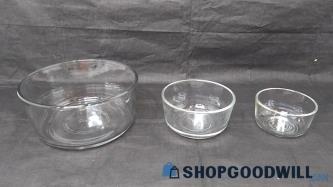 3pc Pyrex Glass Round Bowls Containers (No Lids)