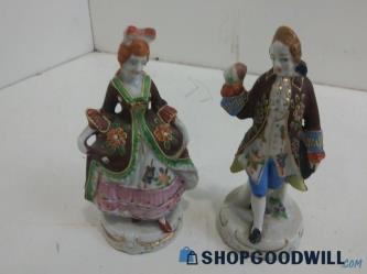 2PC Porcelain Colonial Man and Woman Figurines Statues Appears Hand Painted Dec