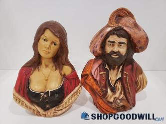 2pc Lady & Man Ceramic Figurine Hand Painted