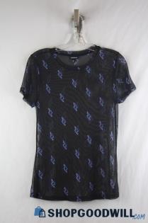 Torrid Women's Black/Purple Lightning Bolt Mesh Short Sleeve Shirt SZ M/L