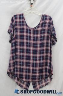 Torrid Women's Navy/Pink Plaid Blouse SZ 18/20