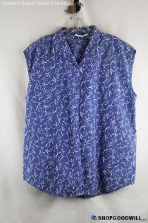 Extra Elements Women's Blue Floral Button Up Tank Top - Size 20W