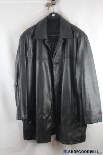 Andrew Marc New York Men's Black Faux Leather Button Up Coat - Size M