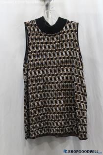 Chico's Women's Black/Brown Knit Chain Pattern Tank Shirt SZ L