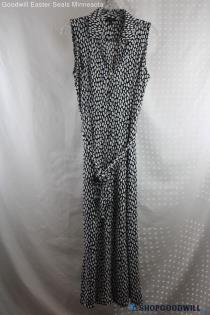 Talbots Women's Black/White Speckled Button Up Tie Belt Dress Sz LP