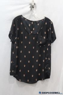 Torrid Women's Black Squirrel Print Sheer Blouse Sz 14/16