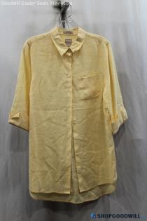 Chico's Women's Yellow Sheer Button Up Shirt SZ M