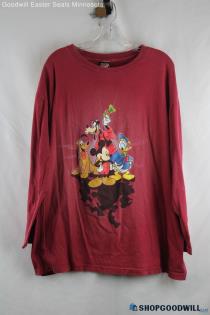 Disney Men's VTG Red Cartoon Graphic Long Sleeve Shirt - Size XL