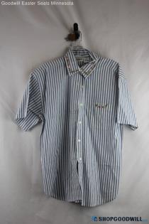 Capacity Women's Steel Gray/White Striped Short Sleeve Button Up - Size L