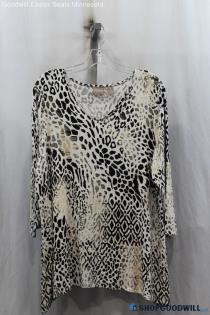 Chico's Womens White/Black Pattern Blouse Sz L