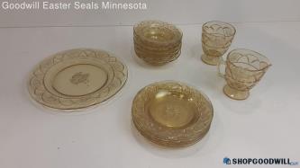 Vintage Yellow Depression Glass Lot 15 Pc Molded