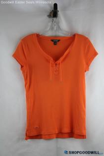 Lauren Ralph Lauren Women's Orange Ribbed Solid T-shirt - Size L