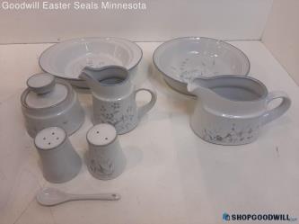 Noritake Stoneware Woodstock Serving Set Tea Pot Cream & Sugar Salt & Pepper +