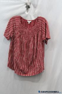 Lucky Brand Women's Red/White/Patterned V-Neck Loose T-shirt - Size S