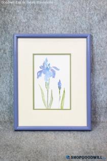 Bloom of Blue Iris M. Shay Signed Framed Original Watercolor Flower Painting Art