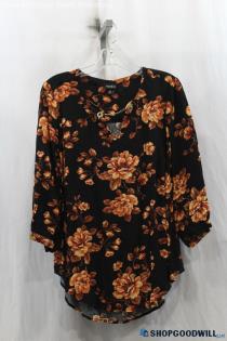 Torrid Womens Black/Orange Floral Blouse Sz L