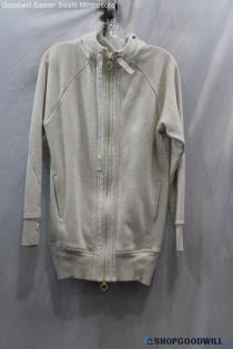 Athleta Women's White/Beige Heathered Dual Zip Fleece Lined Sweatshirt - Size XS