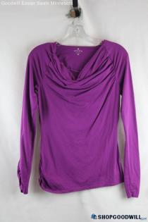 Athleta Women's Purple Ruched Drape Neck Long Sleeve Top- Size XS