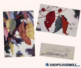 Autumn Leaves Watercolor Painting Print J. Eaton Signed Matted & Framed 26/400