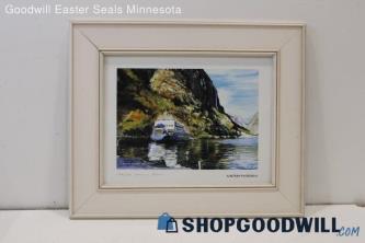 "NAEROYFJORD" Nautical Print Jeanne Olsen Signed '97 Matted & Framed 128/500