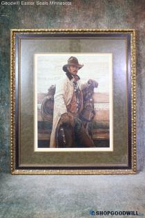 "Standing Star Ranch" Print of Cowboy by James Bama Realism Matted & Framed PUO