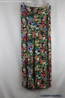 Zara Women's Black/Pink Green Floral Wide-Leg Flowy Ankle Pants - Size XS