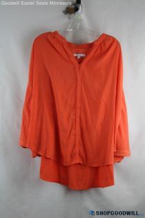 Chico's Women's Sunset Orange Braid Hem Balloon Sleeve Blouse - Size 12