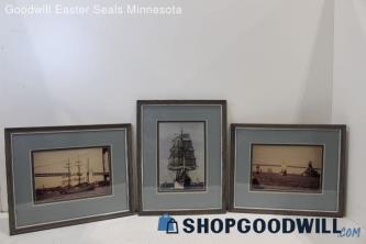 x3 Nautical Photographs Ship Scenes Framed Unsigned PICKUP ONLY