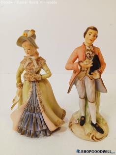 2pc Lefton Colonial-Style Woman/Man #KW458 China Figurines Approx 6.25" Tall