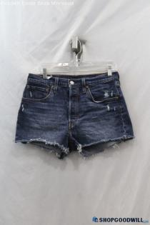 Levi's Women's Weathered Blue Medium Washed Distressed Hem Denim Shorts -Size 30