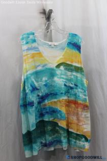 Chico's Women's Tan/Orange Beach Painting Print Tank Top SZ 2XL