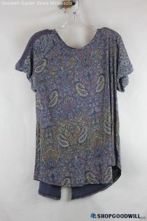 NWT Lucky Brand Women's Navy Paisley Back Slit T-shirt - Size 1X