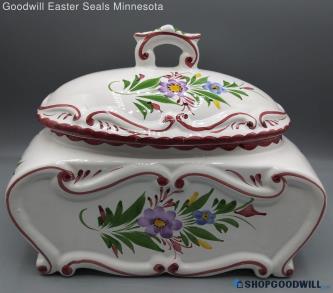 Unbranded Hand Painted Soup Tureen 222 Reel Portugal Ceramic Dish Floral Design