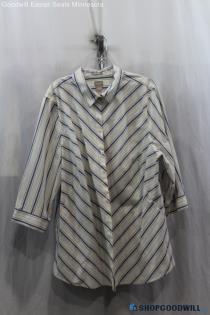 Chico's Women's Blue/White Stripes Button Up Shirt SZ 2XL