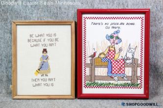 2 "Be What You Is" Unbranded & "Maxine" Shoebox Quotes Crewel Cross Stitch Frame