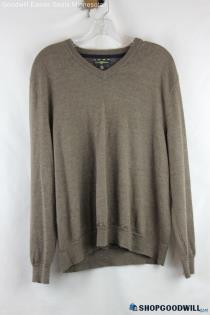 Club Room Men's Brown Heather Wool V Neck Sweater - Size L