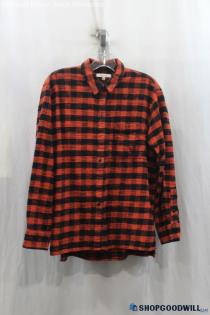 Madewell Womens Orange/Black Button Up Shirt Sz M